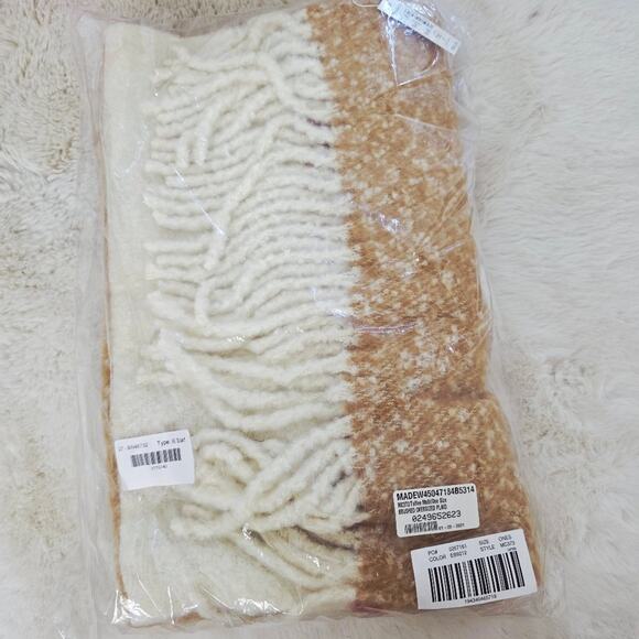 NEW Madewell Oversized Plaid Brushed Scarf Cozy Cream Tan Fringe Recycled Poly - Picture 2 of 8